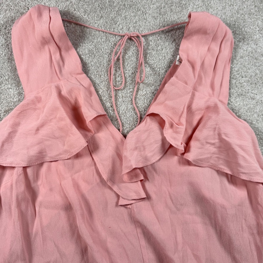 Love Tree Pink Ruffle V-Neck Tie Back Tank Top Blouse Large S/#14151M